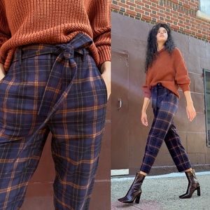 Wilfred Aritzia cashmere Plaid Tie Pants size 10